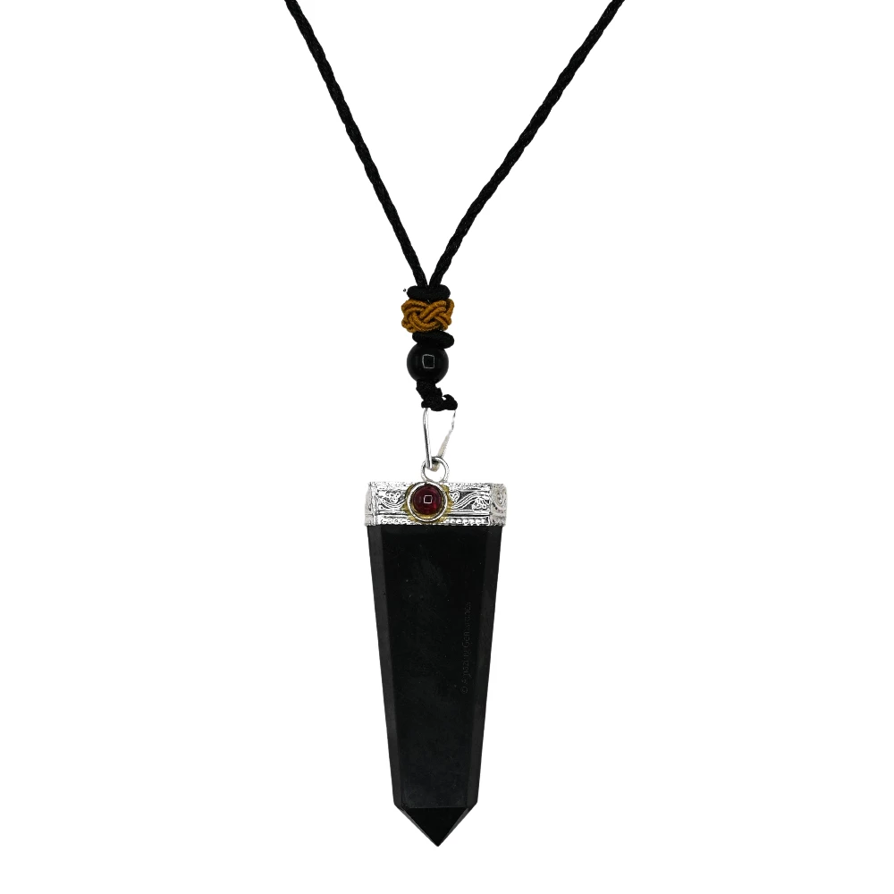 Shungite Necklace - Flat Pencil (Garnet)