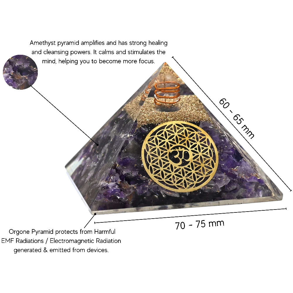 Amethyst Orgone Pyramid - OM Flower of Life