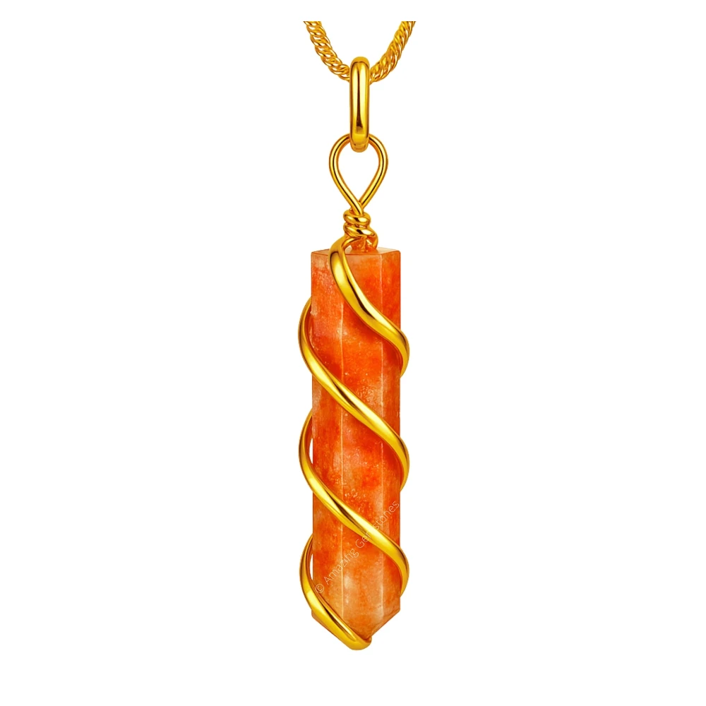 Sunstone Necklace - Spiral Pencil Point (Gold)