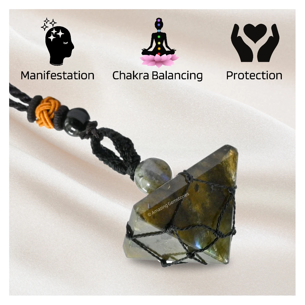 Labradorite Pyramid Pendant Necklace (Macrame)