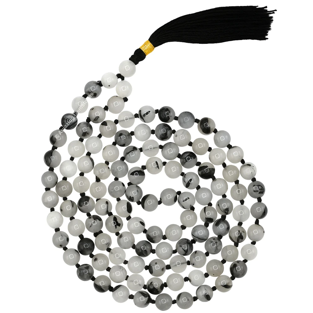 Black Rutilated Quartz Mala (Hand Knotted)