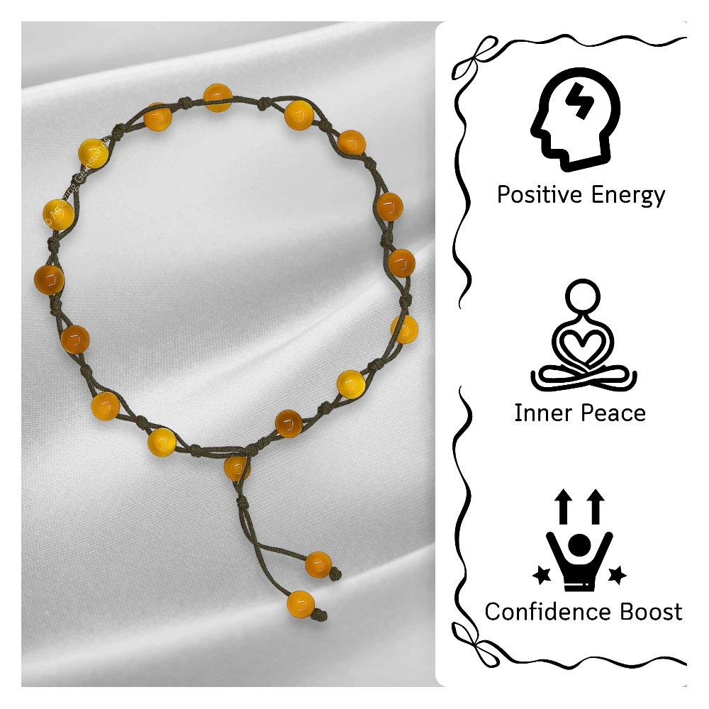Yellow Cat's Eye Anklet (Hand Knotted)