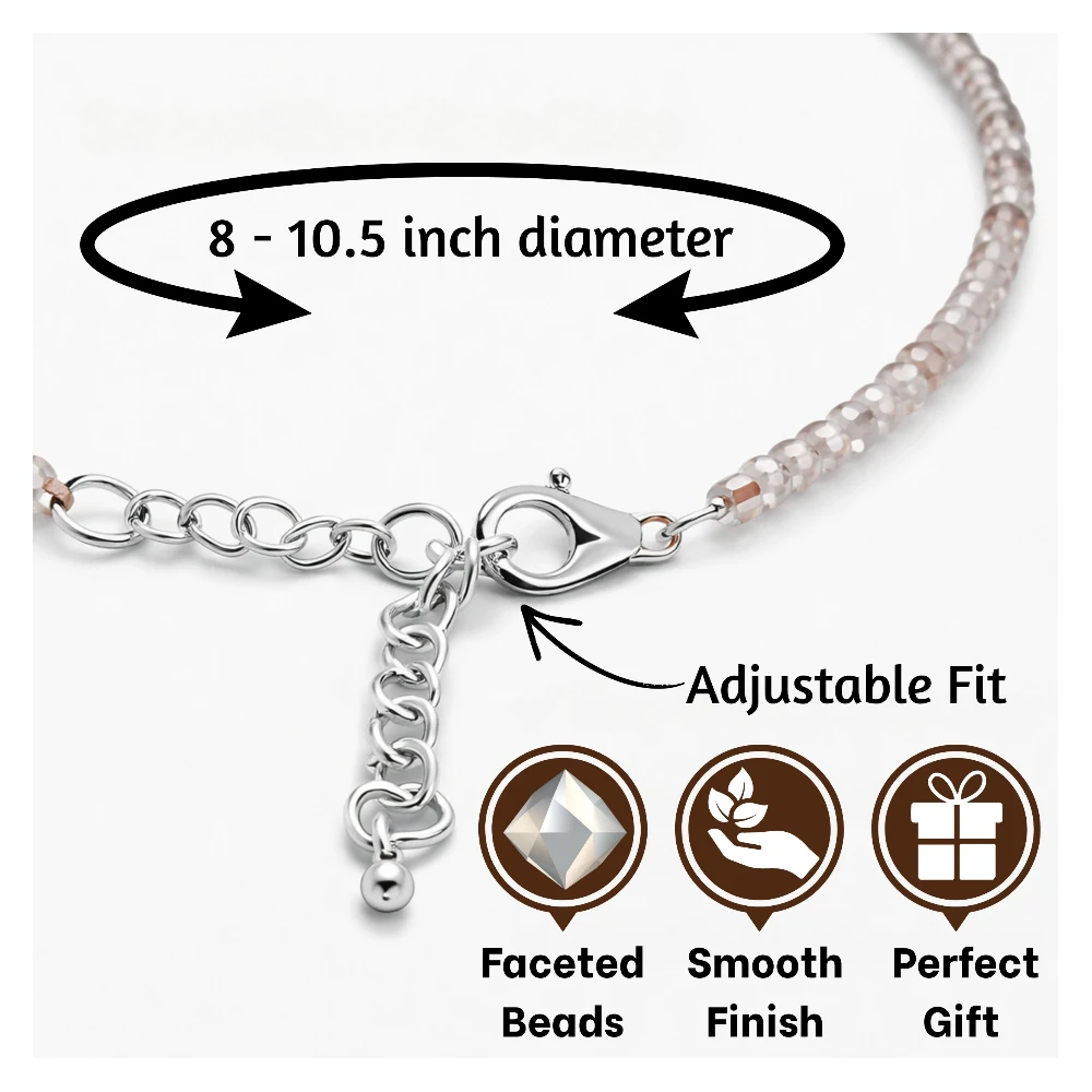 Blue Chalcedony Crystal Anklet - 2mm Faceted Bead (Silver)