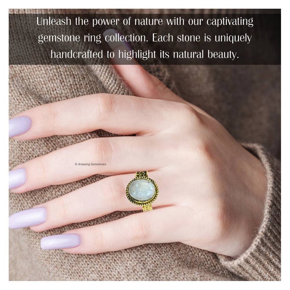 Rainbow Moonstone Crystal Ring (Gold)
