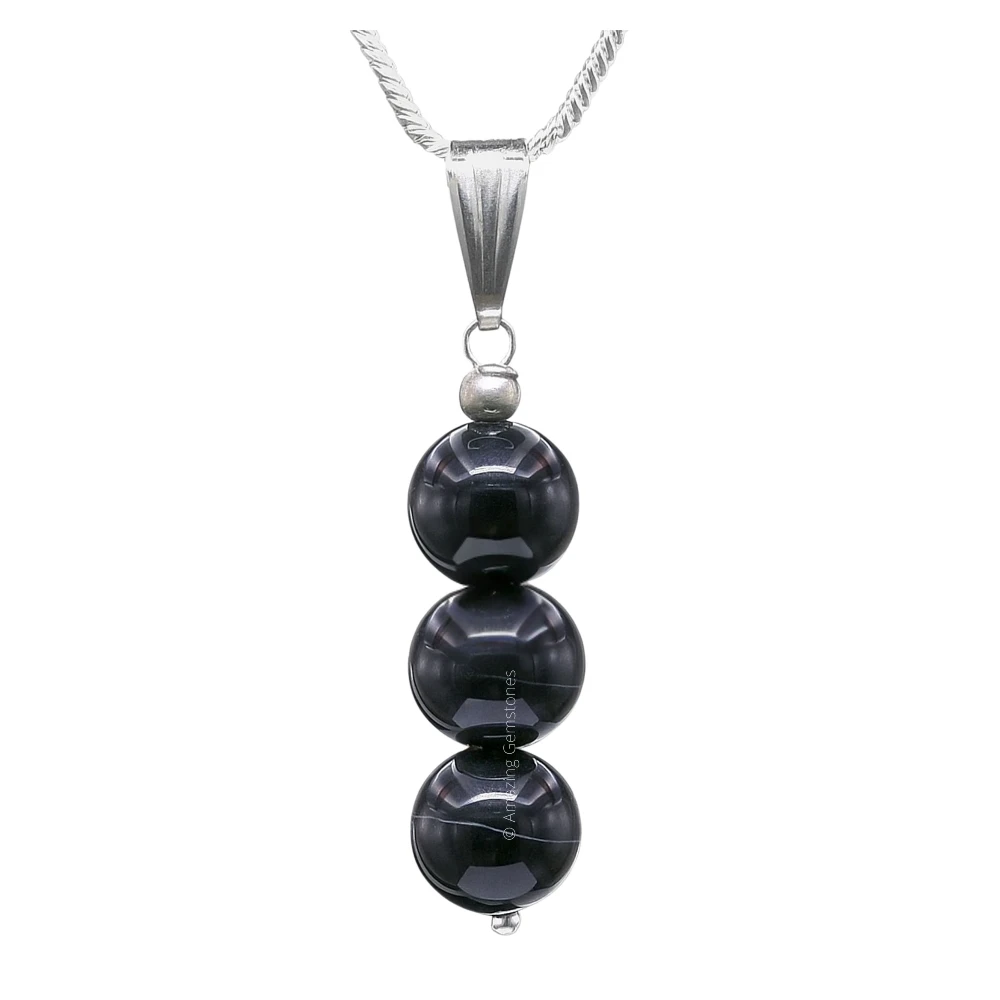 Black Sulemani Hakik Bead Pendant (Silver)
