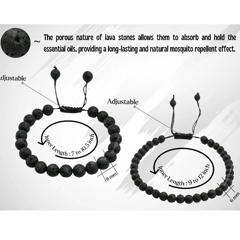 Lava Stone Mosquito Repellent Bracelet Anklet Set with Essential Oil (Pack of 2)