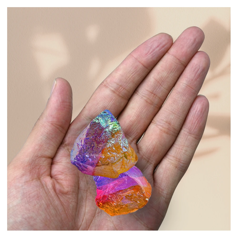 Tangerine-Rose-Amethyst Aura Quartz Raw Crystals (5 Pieces)