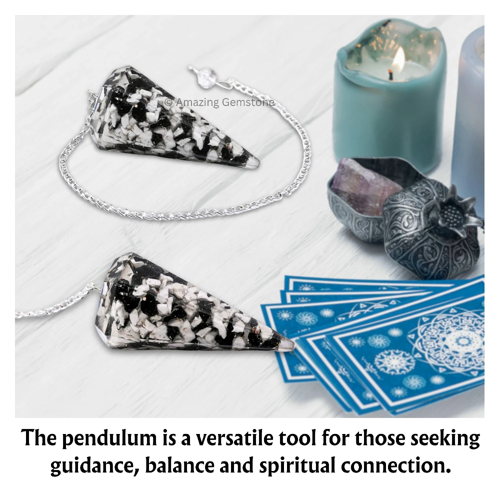 Black and White Tourmaline Orgone Pendulum