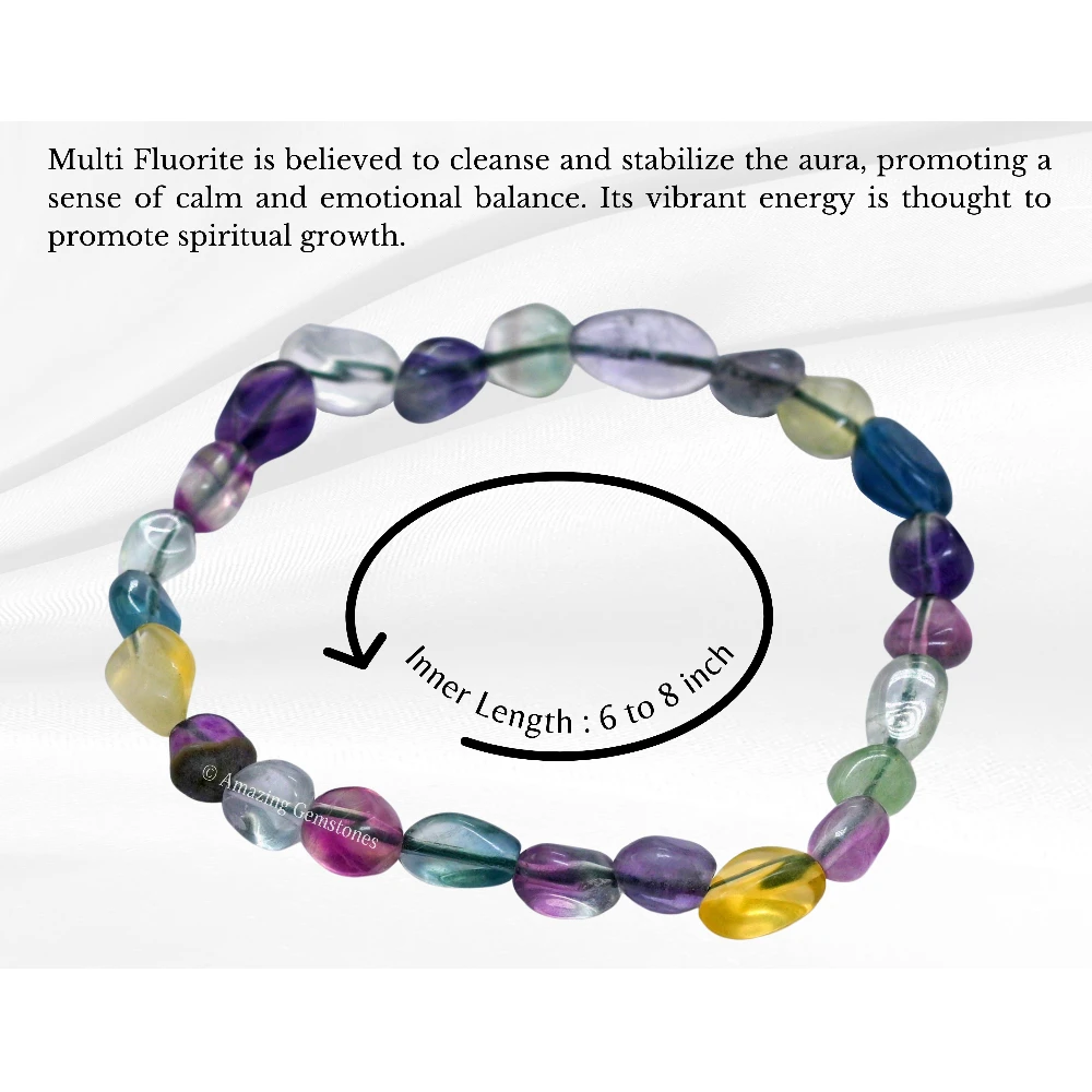 Multi Fluorite Tumbled Stone Bracelet (Stretchable)