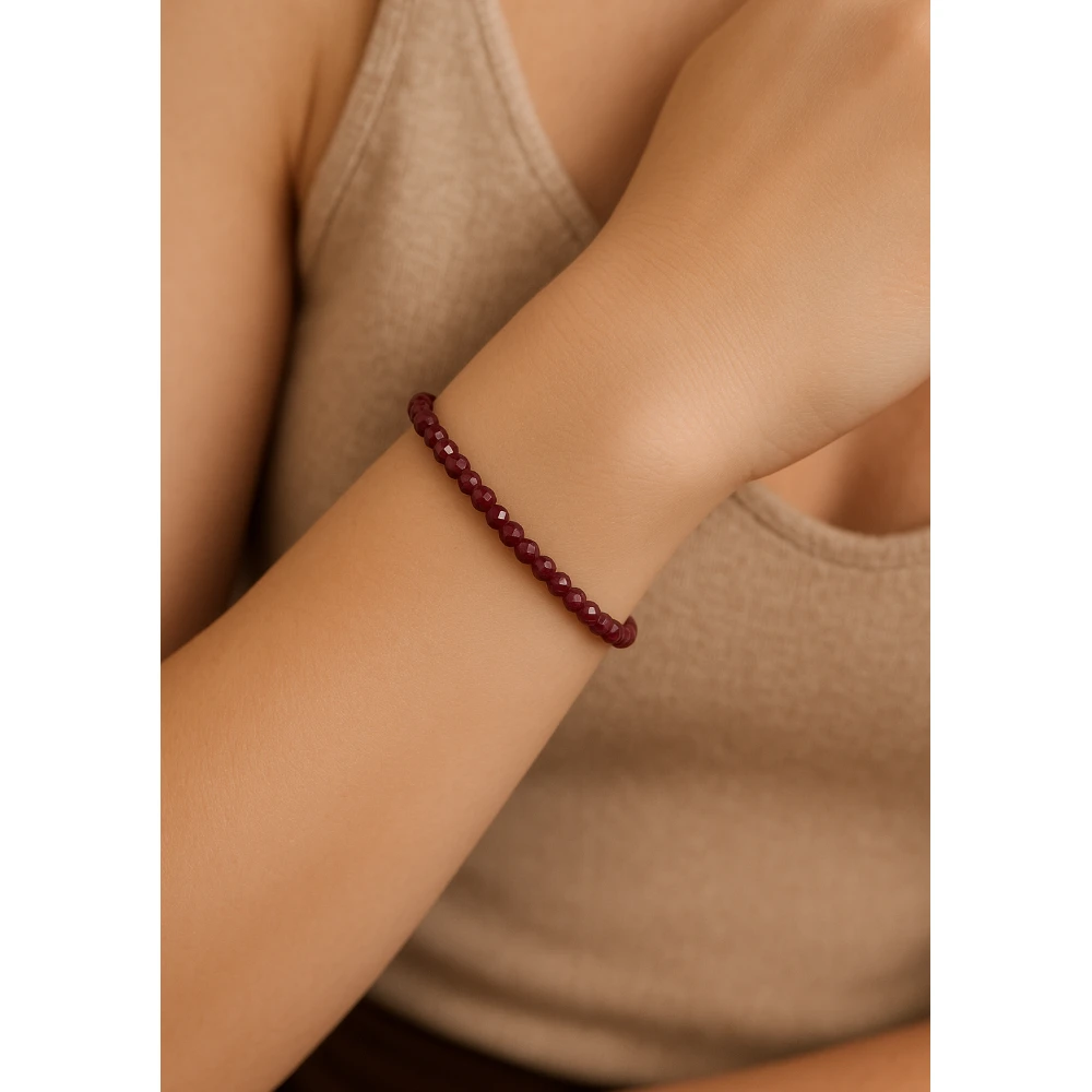 Pink Garnet Crystal Bracelet - 2mm Faceted Bead (Gold)
