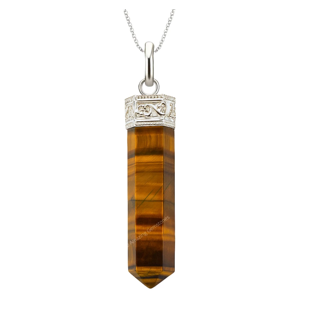 Tiger Eye Necklace - Pencil Point (Silver)