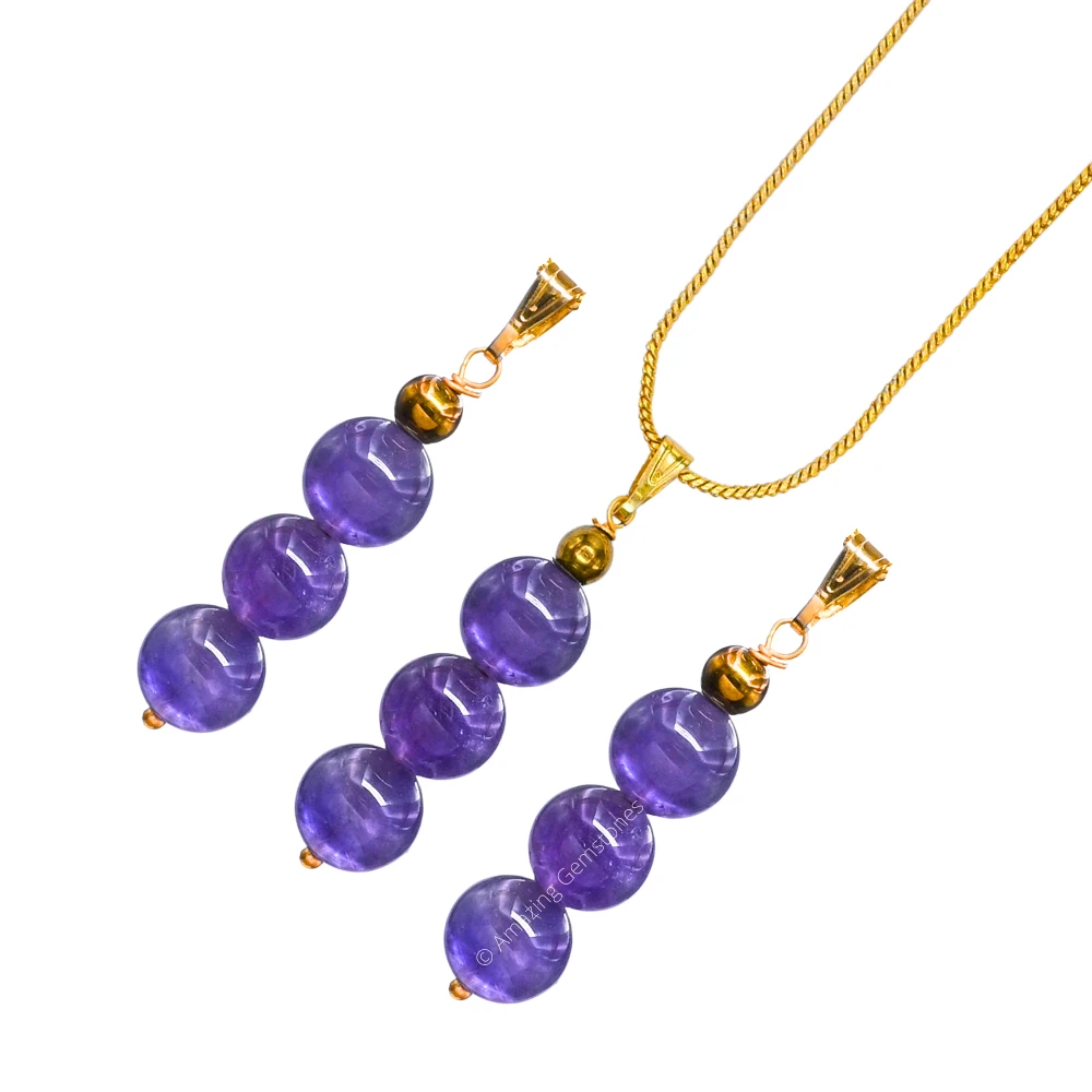 Amethyst Bead Pendant (Gold)