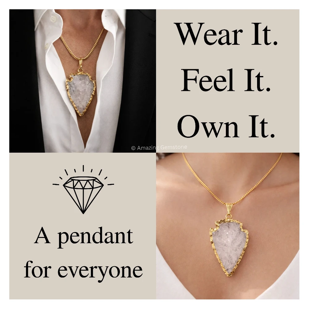 Rose Quartz Arrowhead Pendant - Gold Plated