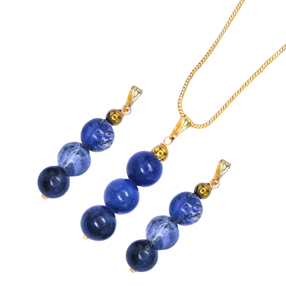 Sodalite Bead Pendant (Gold)