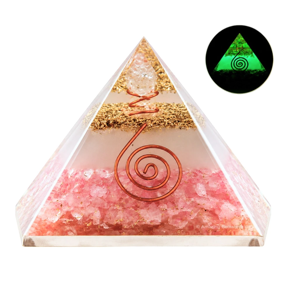 Rose Quartz Orgone Pyramid - Glow in Dark