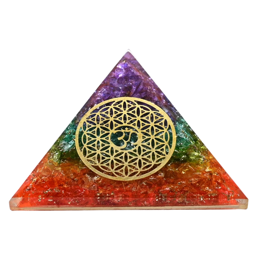 Chakra Onyx Orgone Pyramid - OM Flower of Life