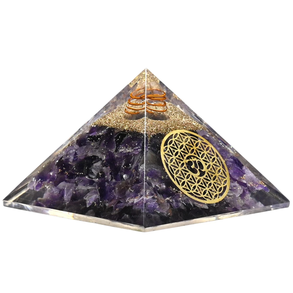 Amethyst Orgone Pyramid - OM Flower of Life