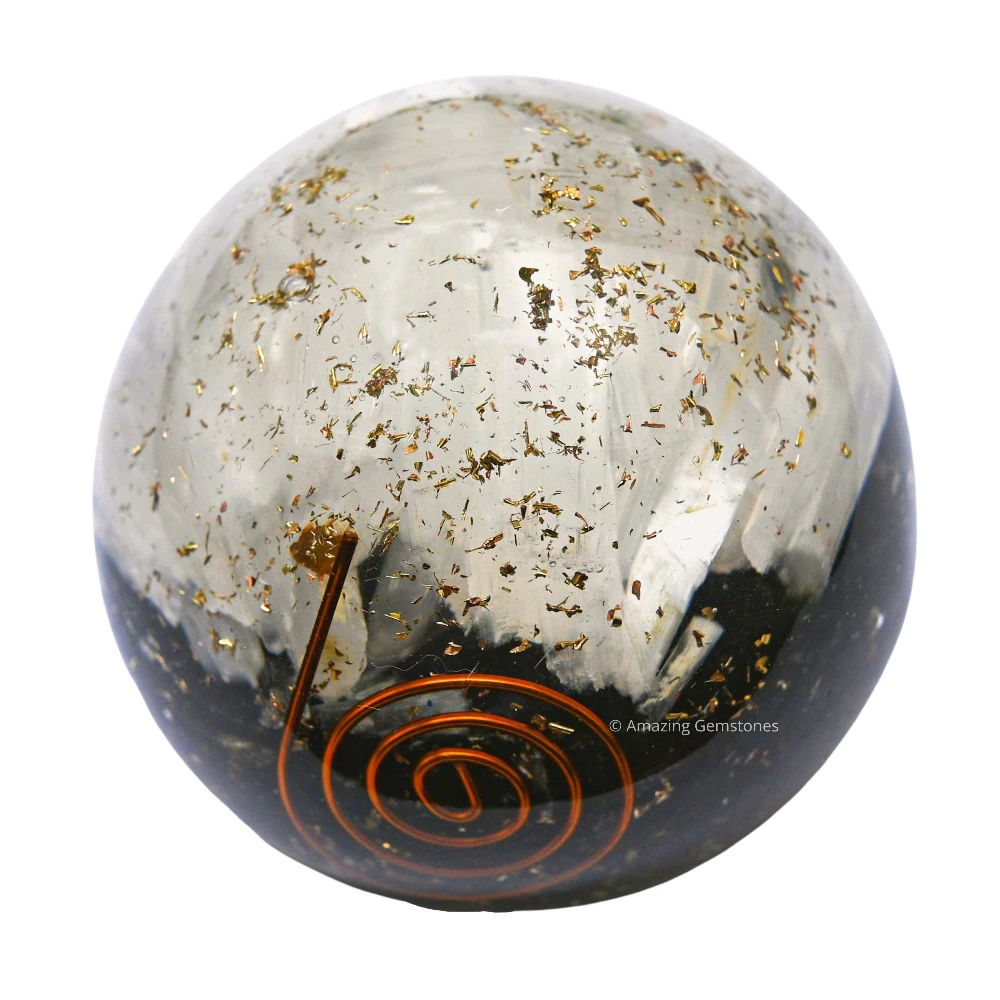 Black Tourmaline Selenite (Layer) Orgone Sphere (2 Inch)