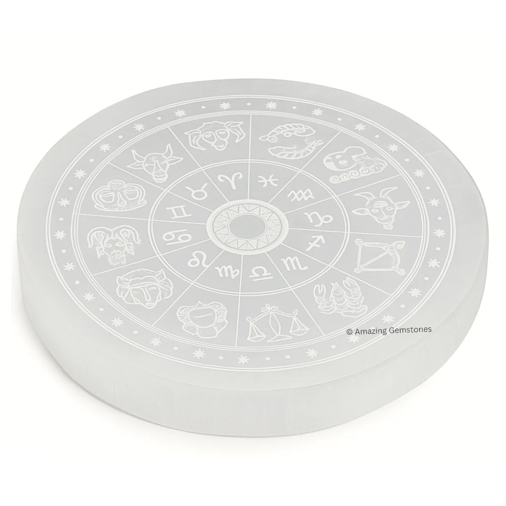 Selenite Charging Plate - Zodiac Sign (3 Inch)