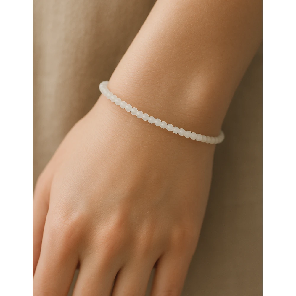 Rainbow Moonstone Crystal Bracelet - 2mm Faceted Bead (Silver)