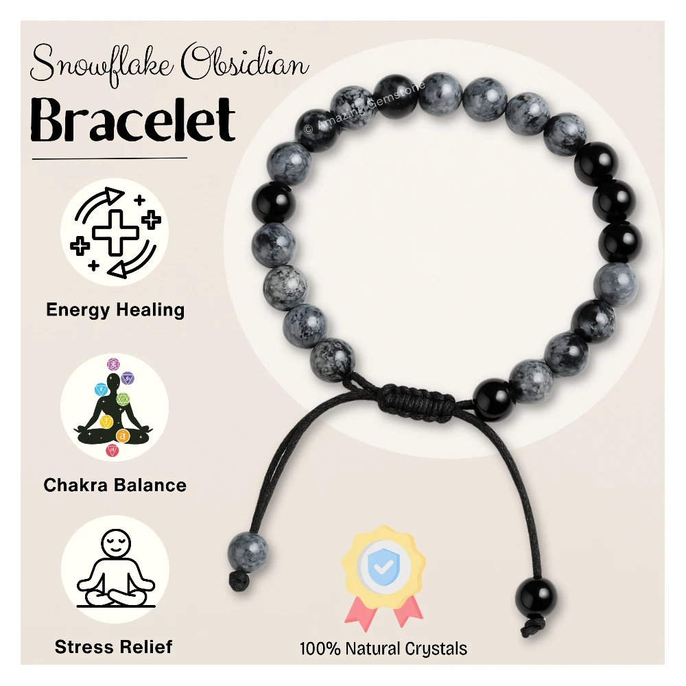 Snowflake Obsidian Bracelet (Adjustable)