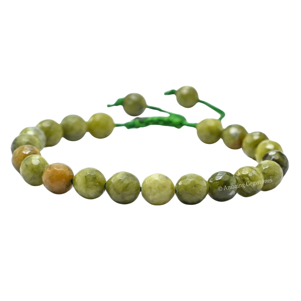 Green Jade Bracelet (Faceted) (Adjustable)