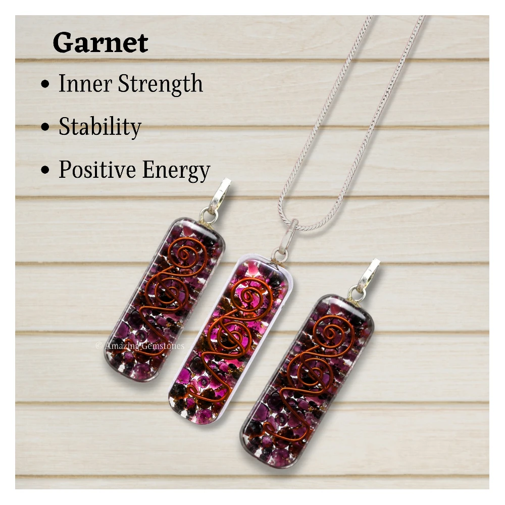 Garnet Crystal Orgone Pendant - Rectangle