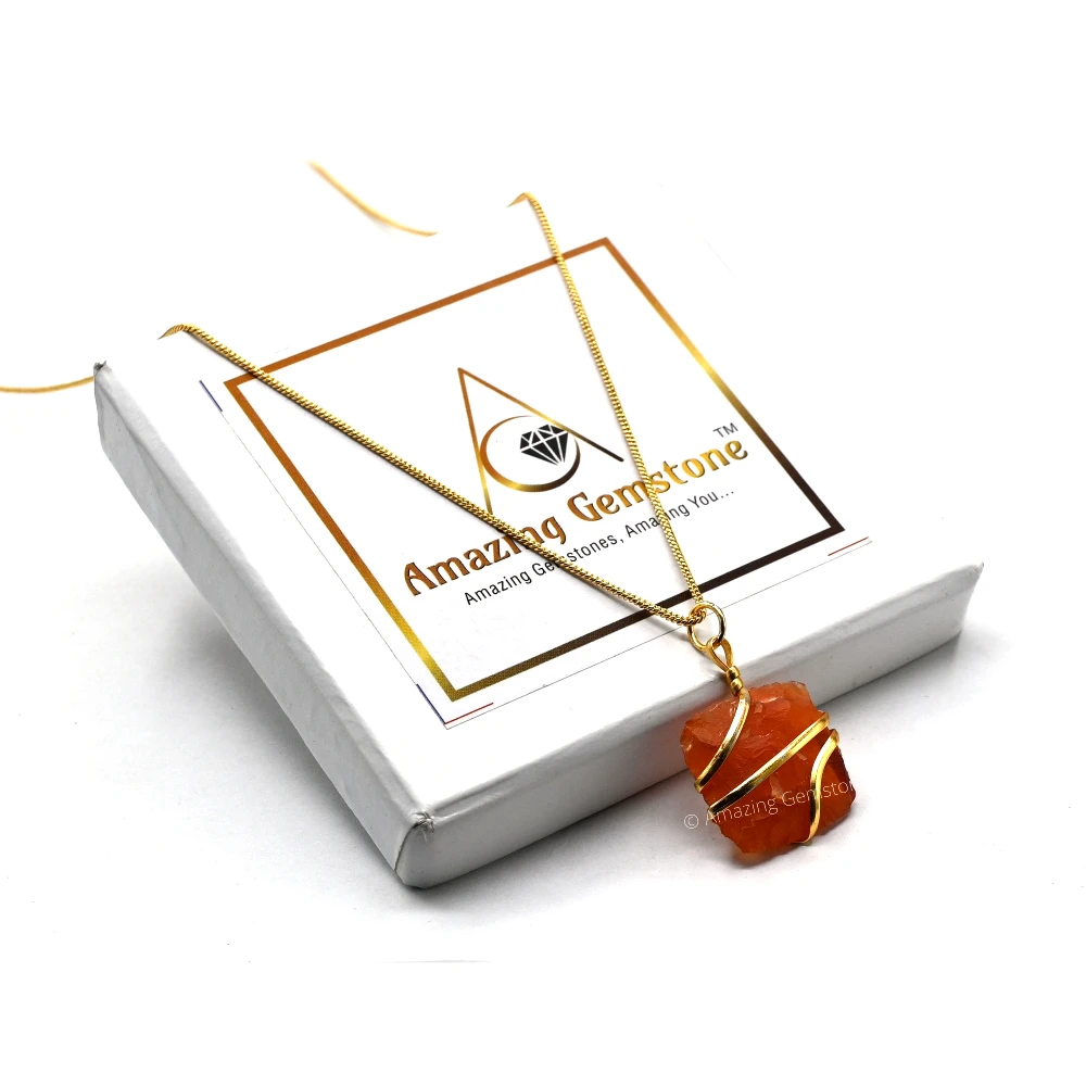 Carnelian Necklace - Raw Square Crystal (Gold)