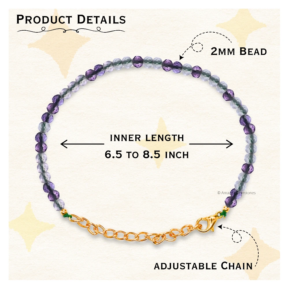 Green Fluorite Crystal Bracelet - 2mm Faceted Bead (Gold)