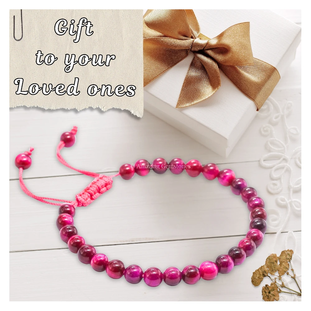 Pink Tiger Eye Healing Crystal Bracelets - 6mm Beads (Adjustable)
