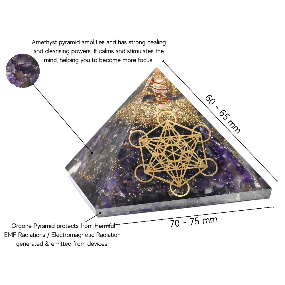 Amethyst Orgone Pyramid - Metatron Cube