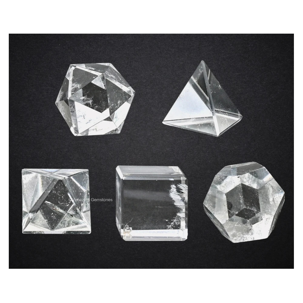 Clear Quartz Platonic Solid - 5 Pcs