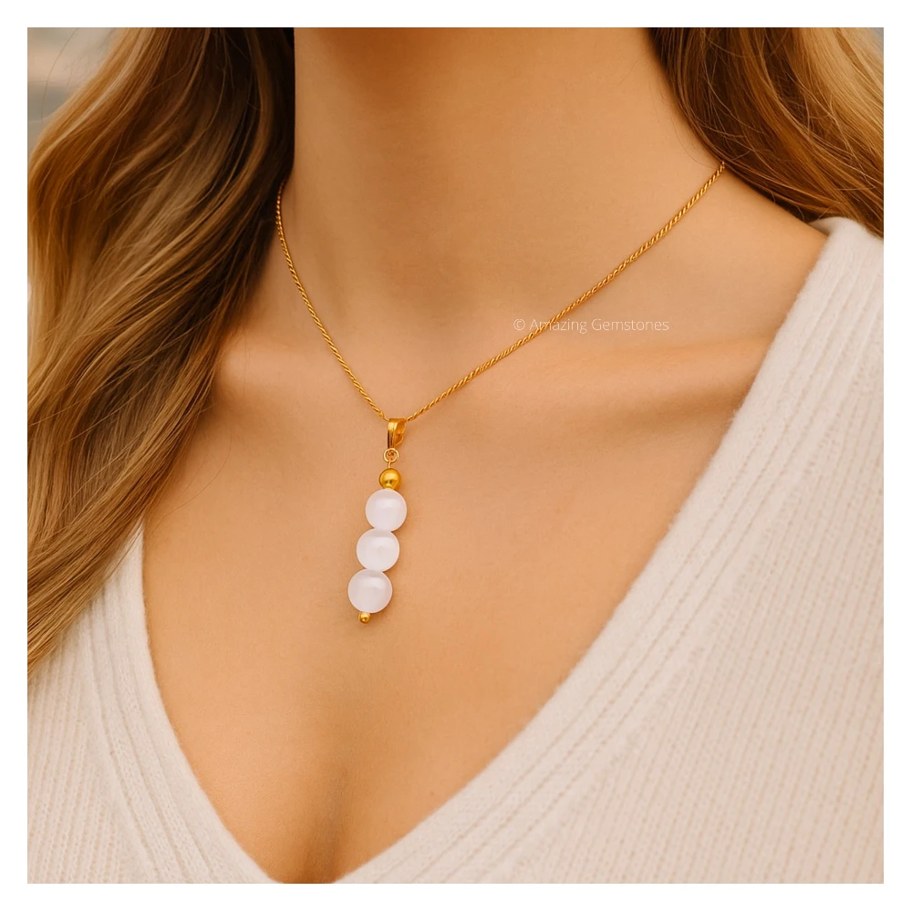 Selenite Bead Pendant (Gold)