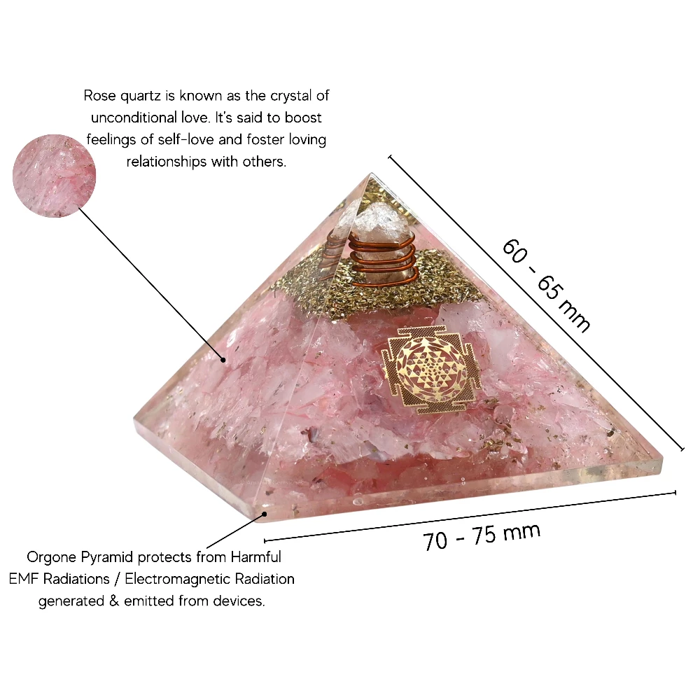 Rose Quartz Orgone Pyramid - Sri Yantra