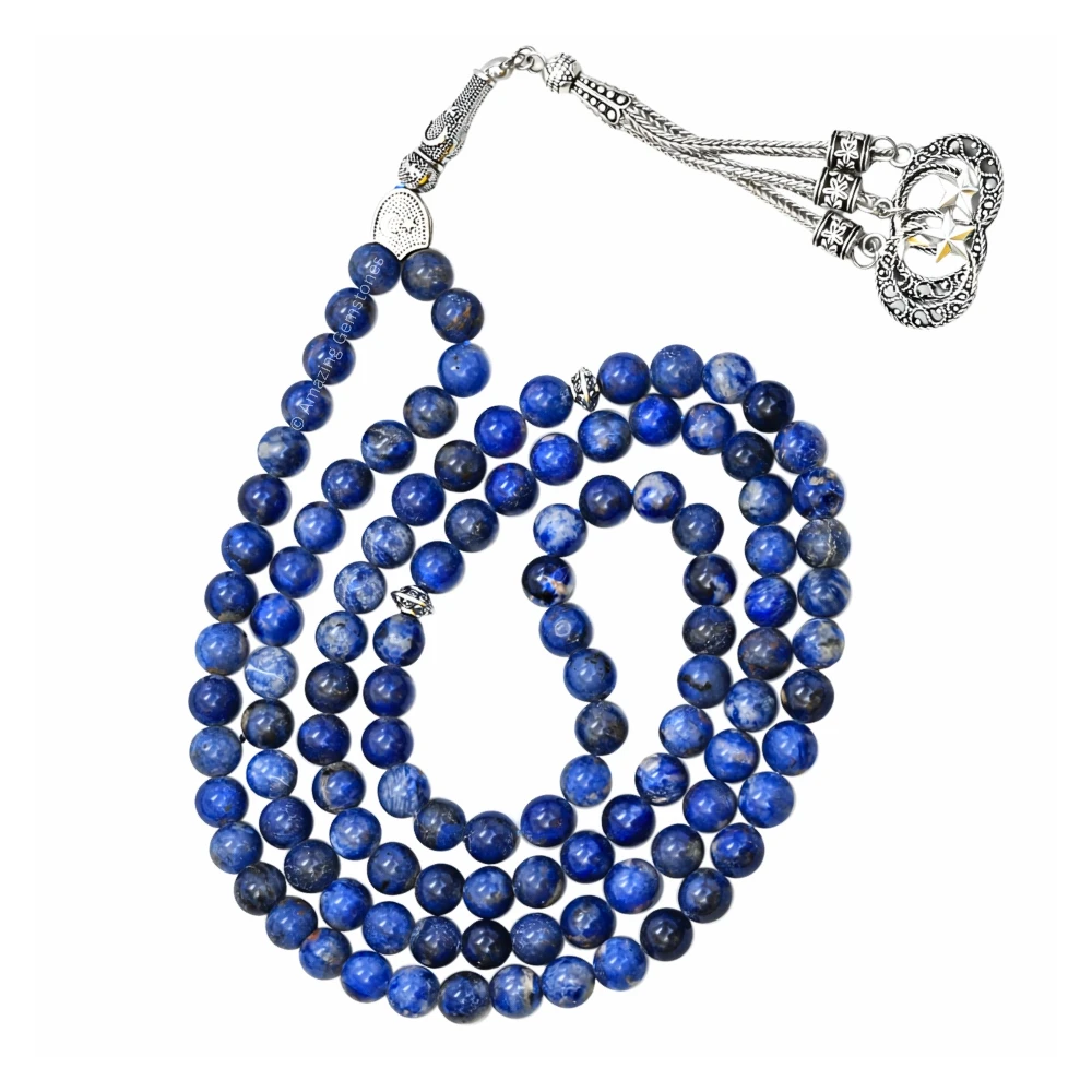 Sodalite Crystal Tasbeeh Sibha Prayer Beads (Silver)