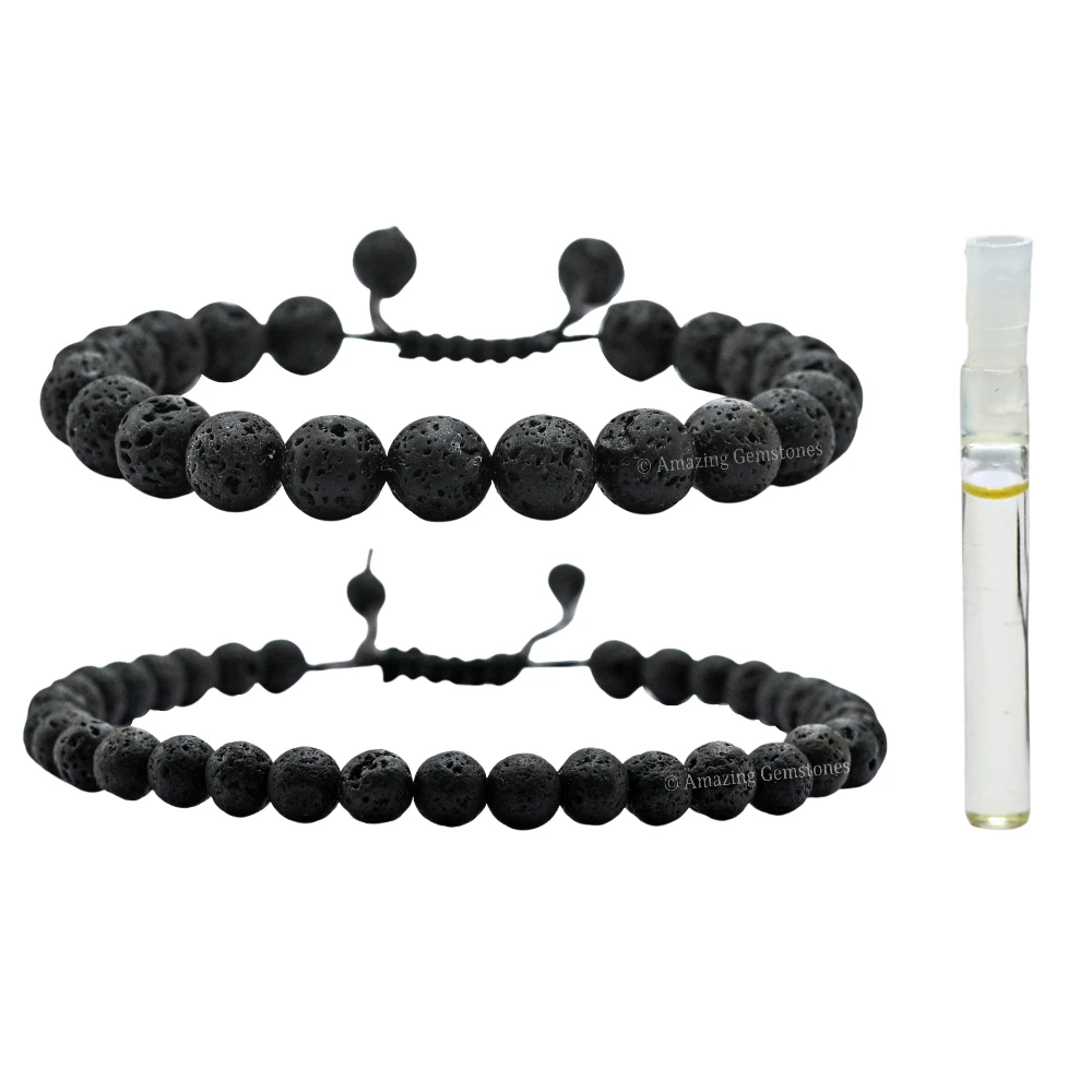 Lava Stone Mosquito Repellent Bracelet Anklet Set with Essential Oil (Pack of 2)