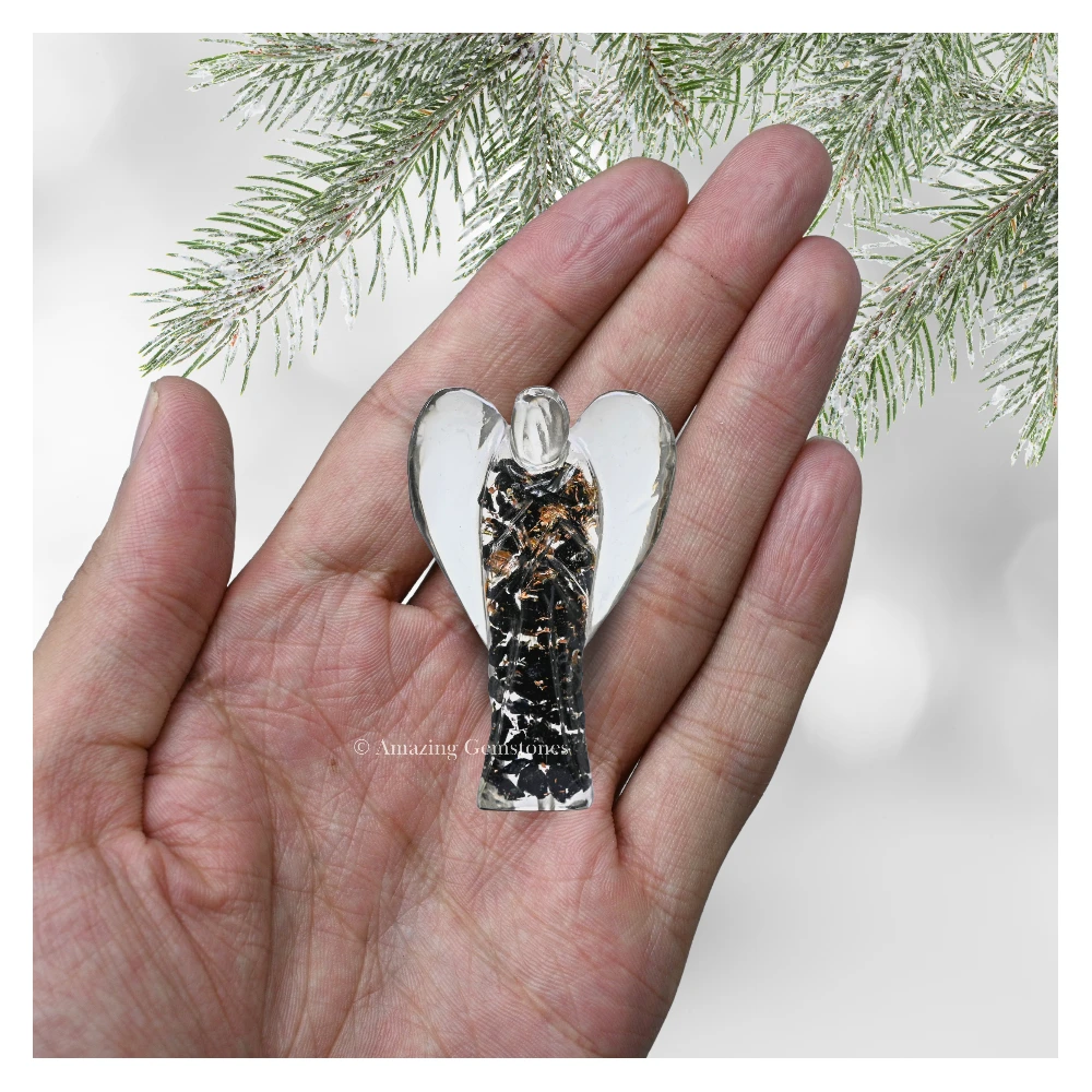 Black Tourmaline Orgone Angel Figurine (2 Inch)