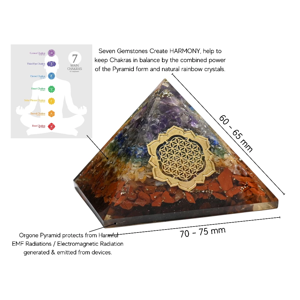 Natural Chakra Orgone Pyramid - Lotus Flower of Life