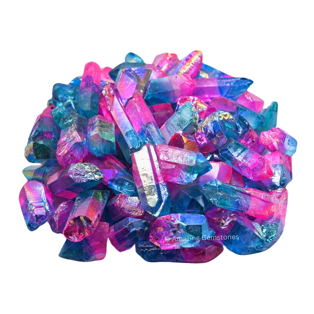 Rose Aqua Aura Quartz Raw Crystal Points (2 Pieces)
