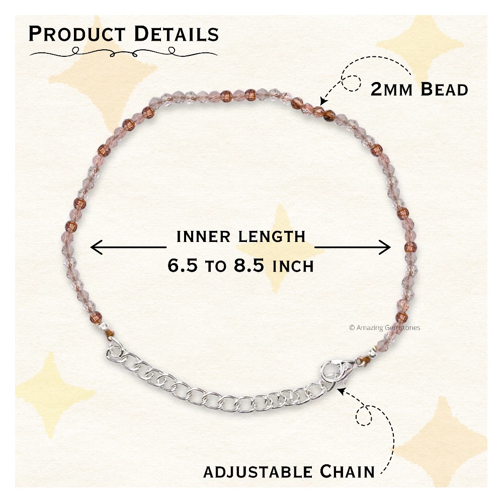 Copper Rutilated Quartz Crystal Bracelet - 2mm Faceted Bead (Silver)