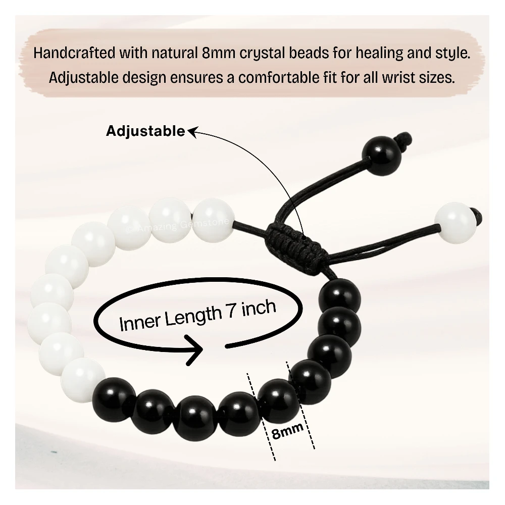 Black Tourmaline Selenite Bracelet (Adjustable)