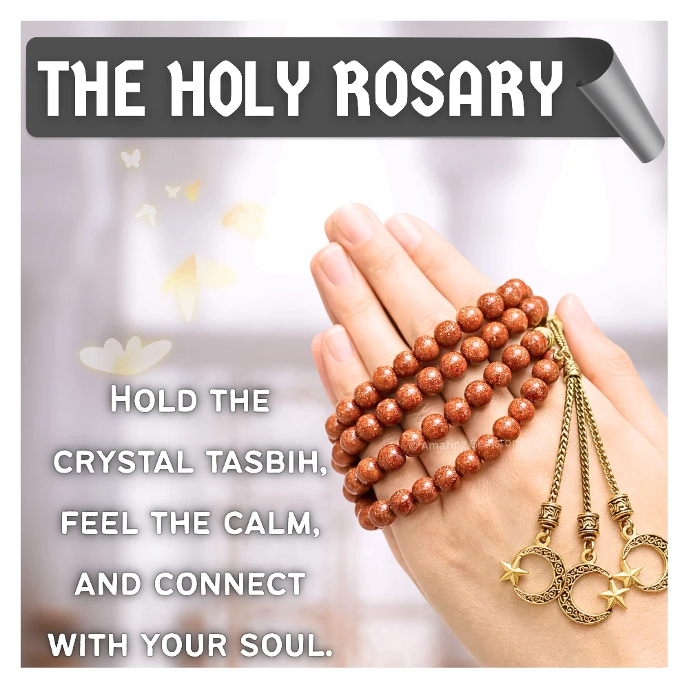 Red Goldstone Crystal Tasbeeh Sibha Prayer Beads (Gold)