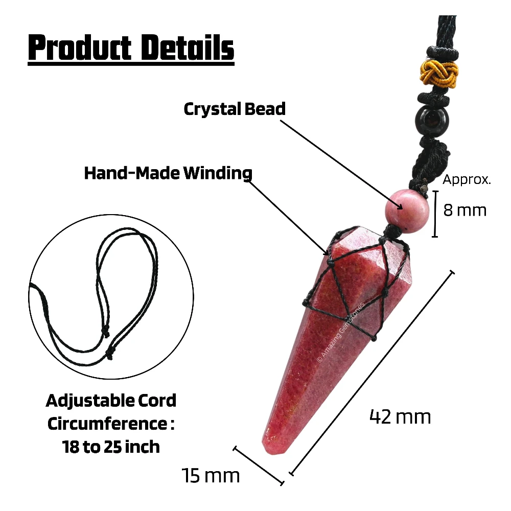 Pink Rhodonite Pendulum Pendant Necklace (Macrame)
