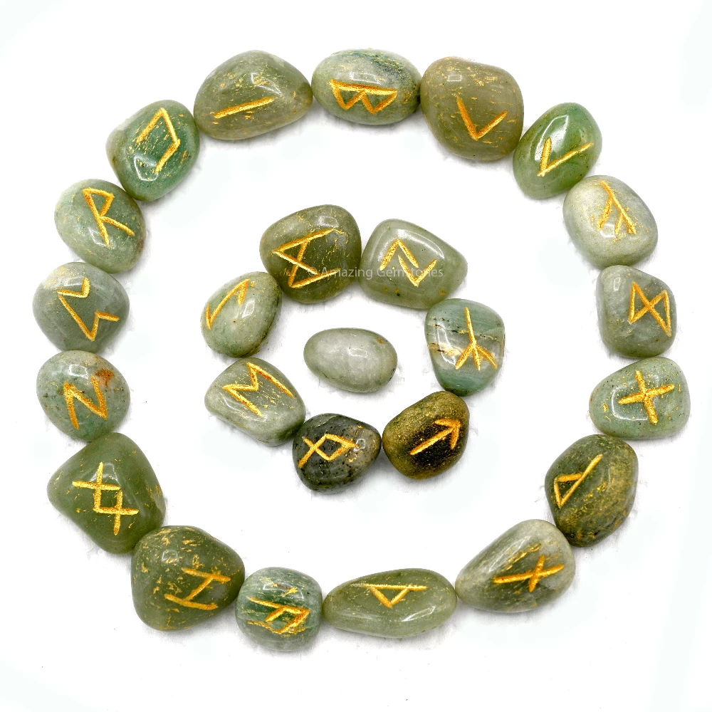 Green Aventurine Rune Stones Set