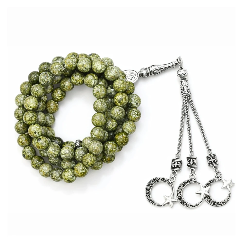 Serpentine Russian Crystal Tasbeeh Sibha Prayer Beads (Silver)