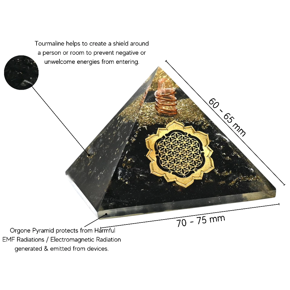 Shungite Orgone Pyramid - Lotus Flower of Life