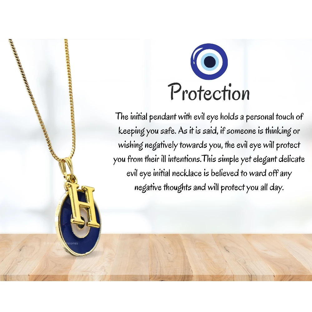 Evil Eye Pendant Necklace with H Initial
