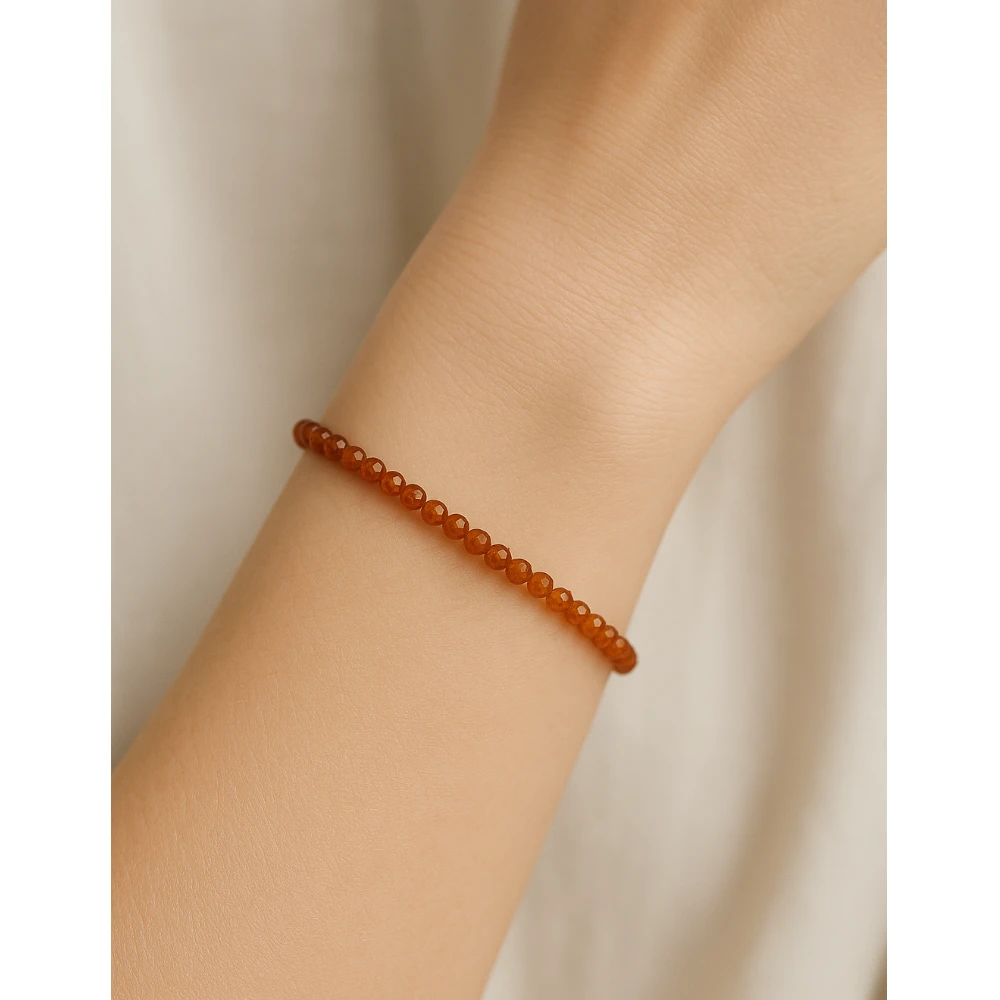 Hessonite Garnet Crystal Bracelet - 2mm Faceted Bead (Gold)