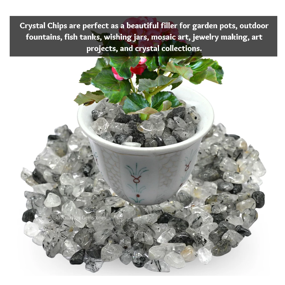 Black Rutilated Quartz Chips - Pre Drilled