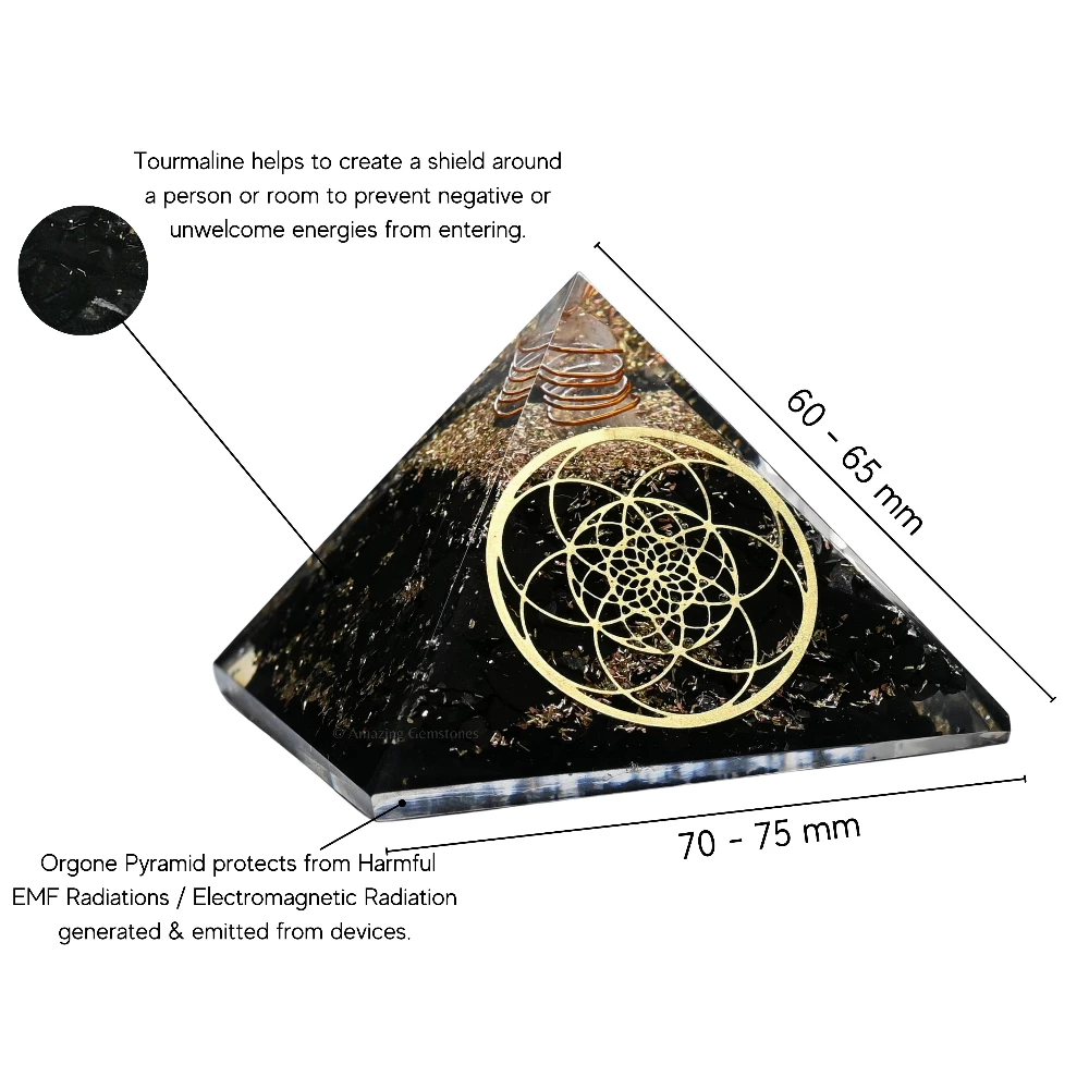 Black Tourmaline Orgone Pyramid - Seed of Life